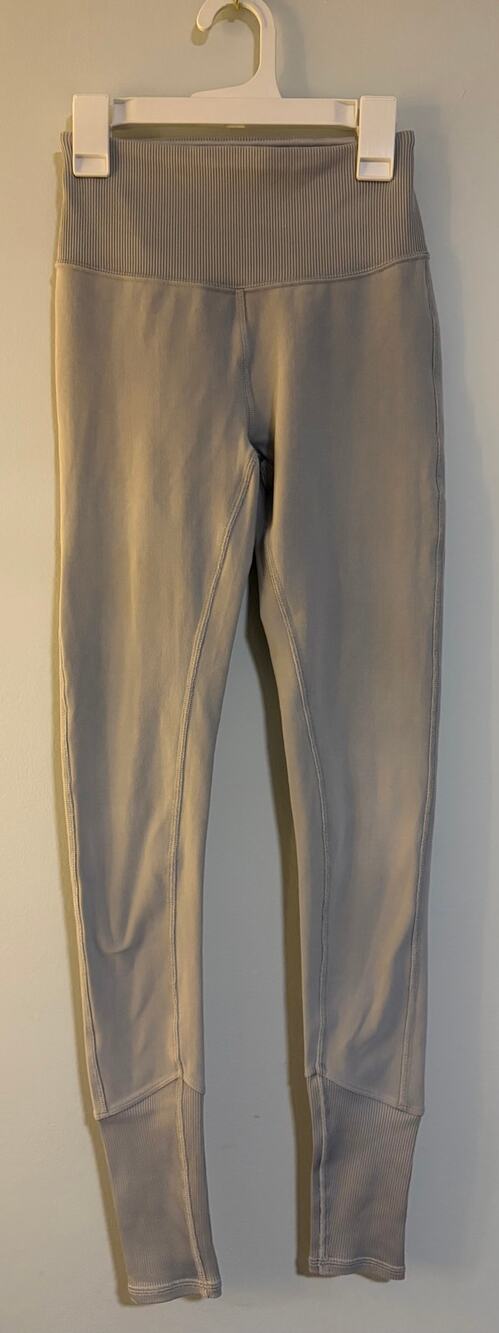 Alo Yoga Gray High Waist Ribbed Leggings Ankle Cuff Activewear